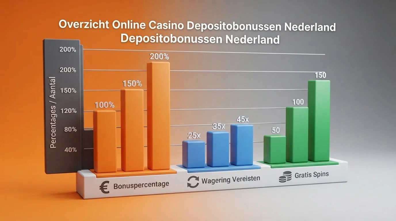 Een overzichtelijke vergelijkingstabel van online casino's met hun bonusbedragen, inzetvereisten en gratis spins naast elkaar.