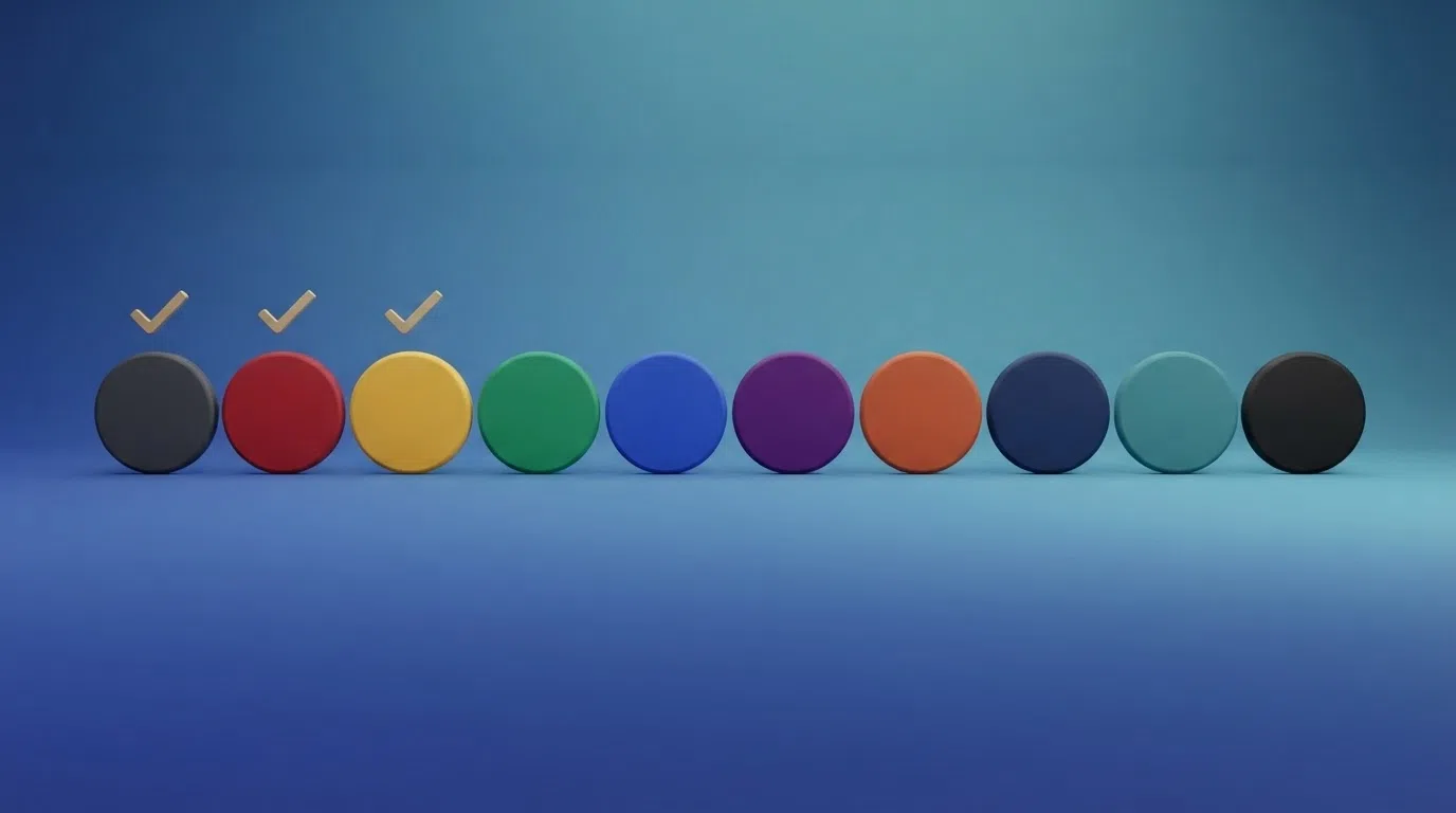 Een overzichtelijke rij van tien KSA-vergunde casino-logo's naast elkaar, visueel gesorteerd op bonuswaarde, met een vergelijkingsvinkje bij de bovenste drie