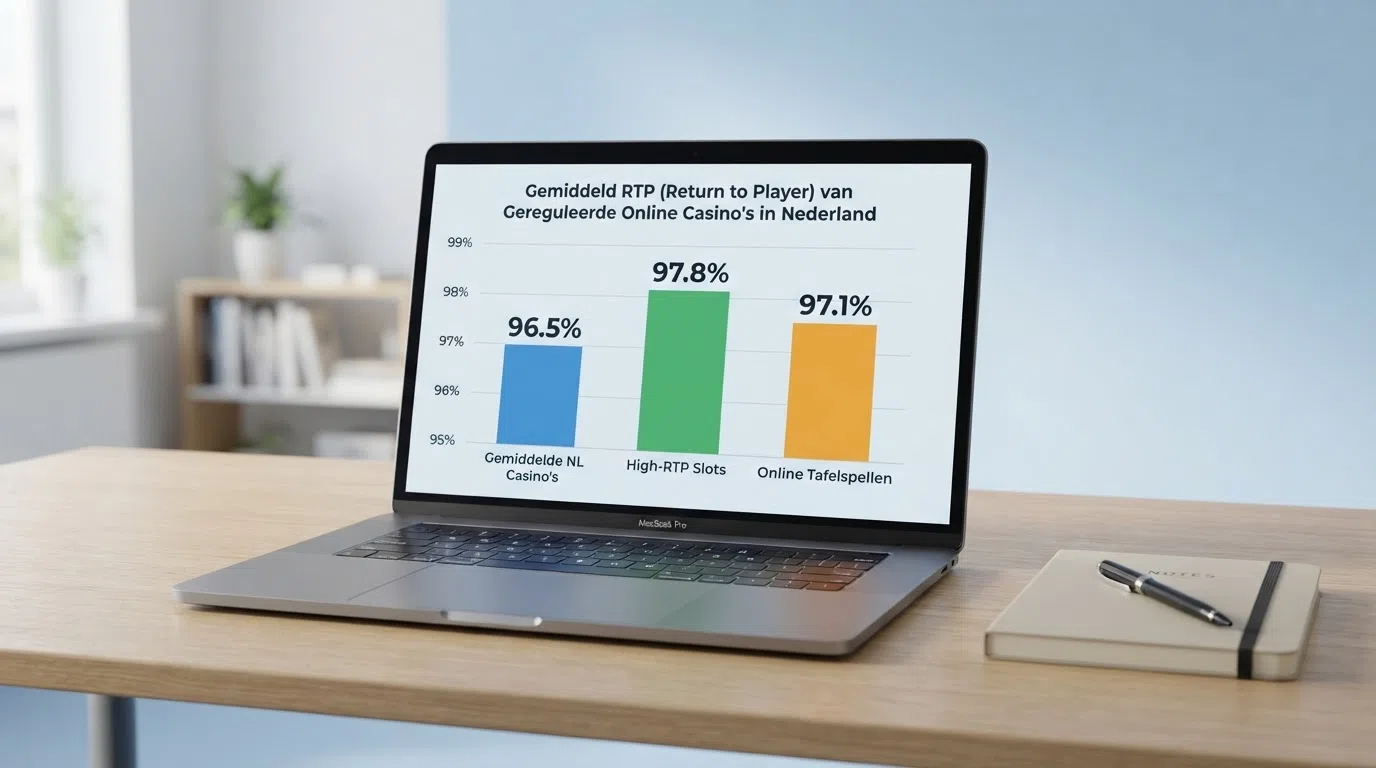 Een overzicht van de logo's van KSA-vergunde online casino's naast hun gemiddelde RTP-percentages