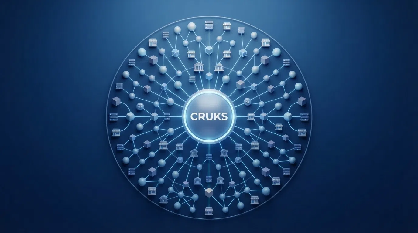 Een schematische weergave van hoe online casino's, speelhallen en fysieke casino's allemaal dezelfde centrale Cruks-database raadplegen voordat ze toegang verlenen