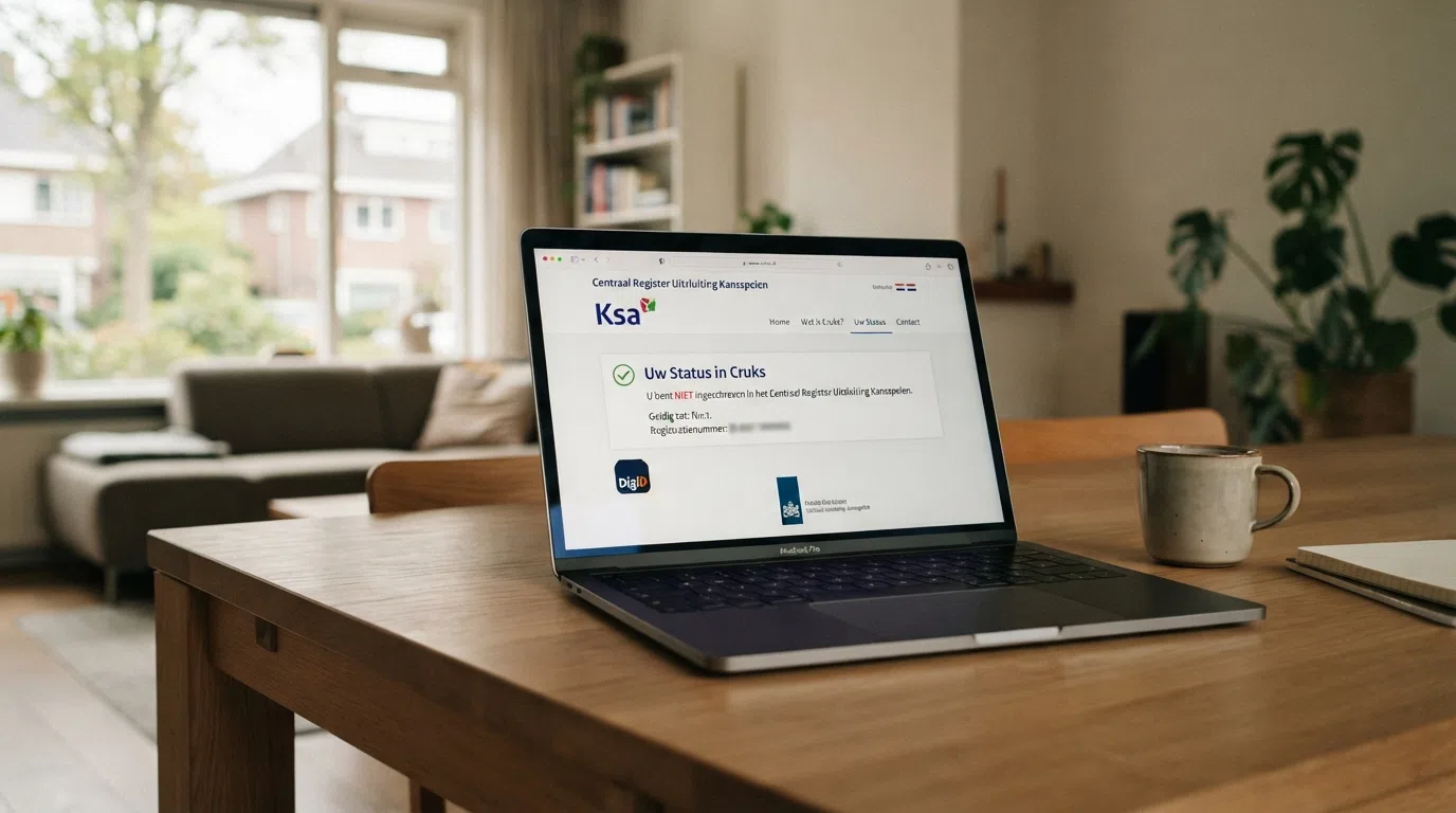 Een Nederlandse speler die zijn Cruks-status controleert op een scherm met het Centraal Register Uitsluiting Kansspelen