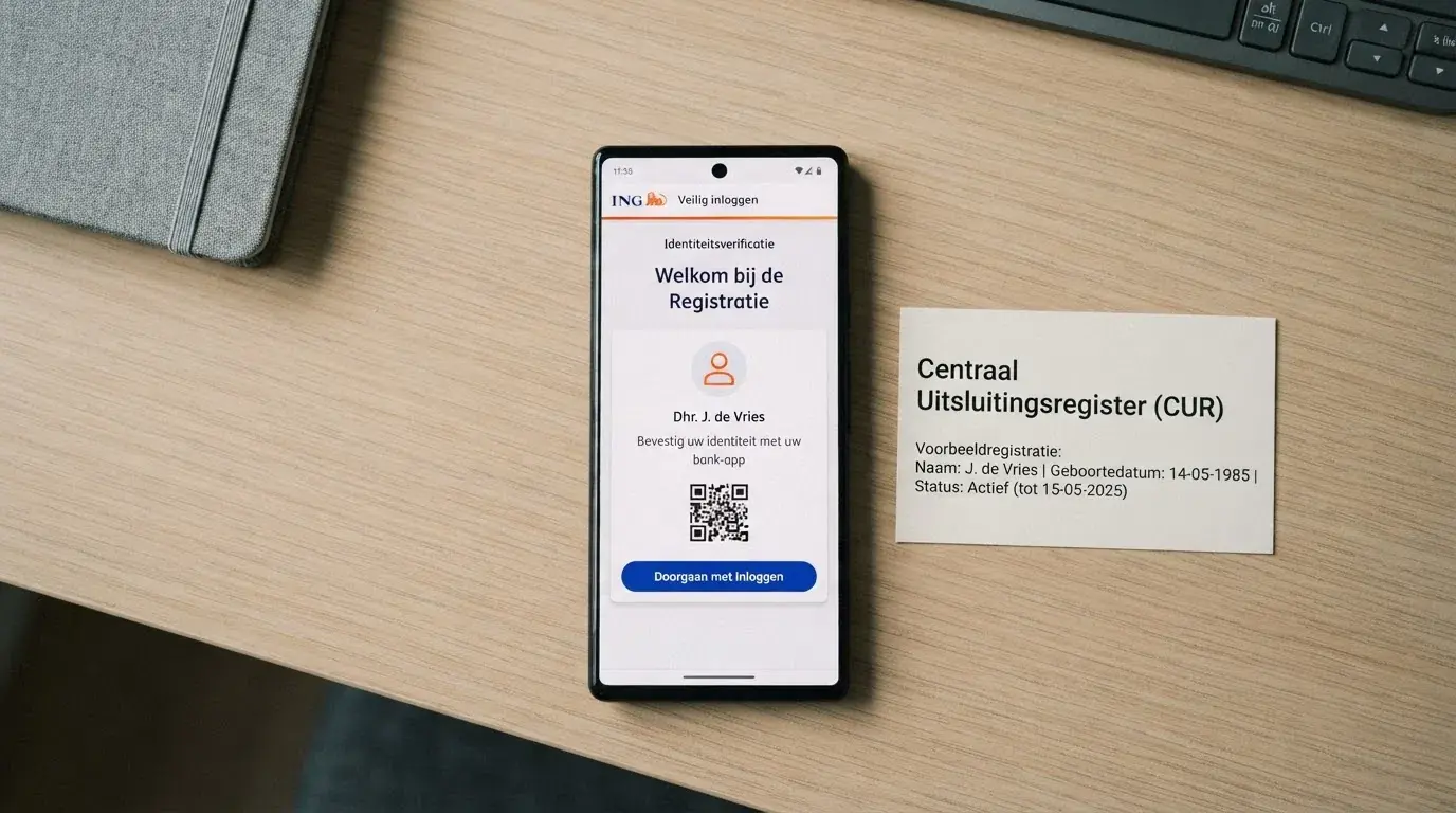Het iDIN-inlogscherm van een Nederlandse bank naast het logo van het CRUKS-register