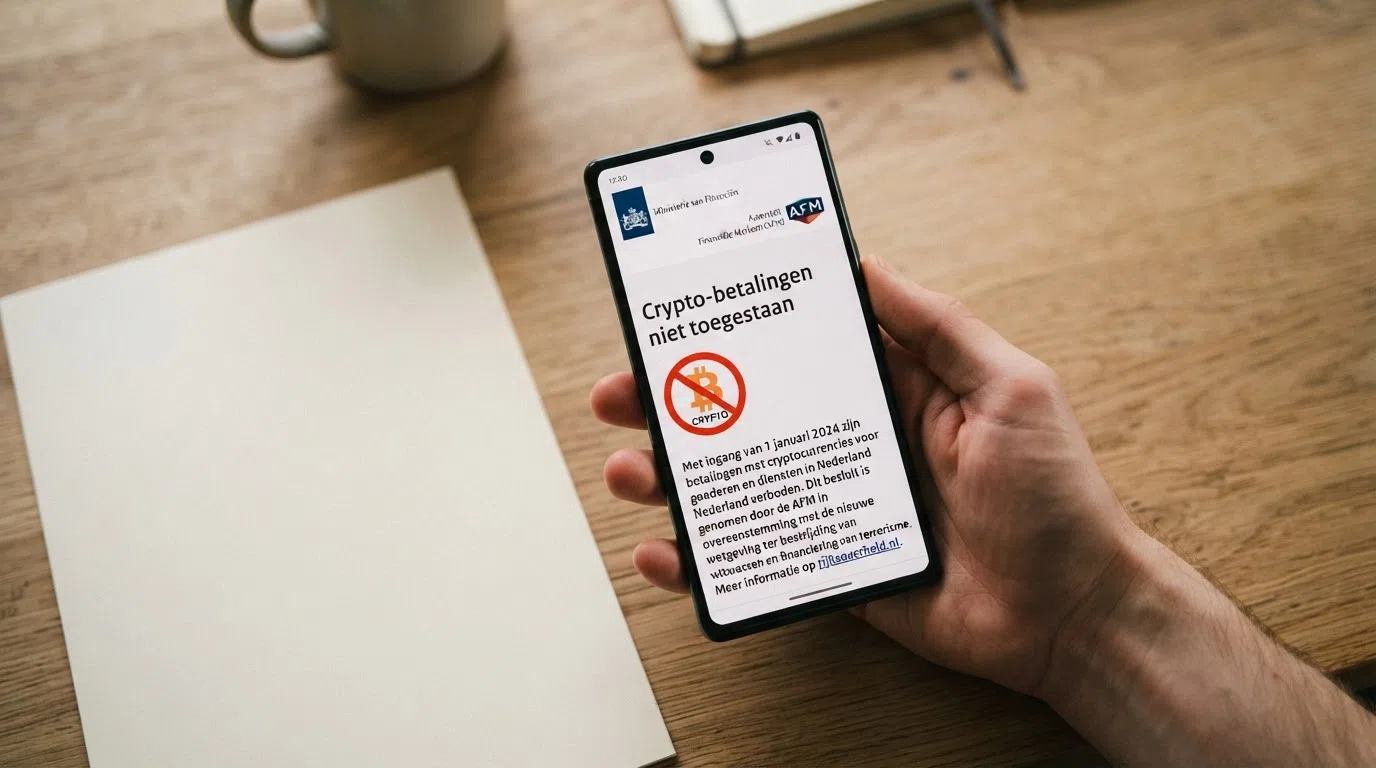 Het logo van de Kansspelautoriteit naast een rood kruis bij het woord 'crypto', op een Nederlandse overheidswebsite.
