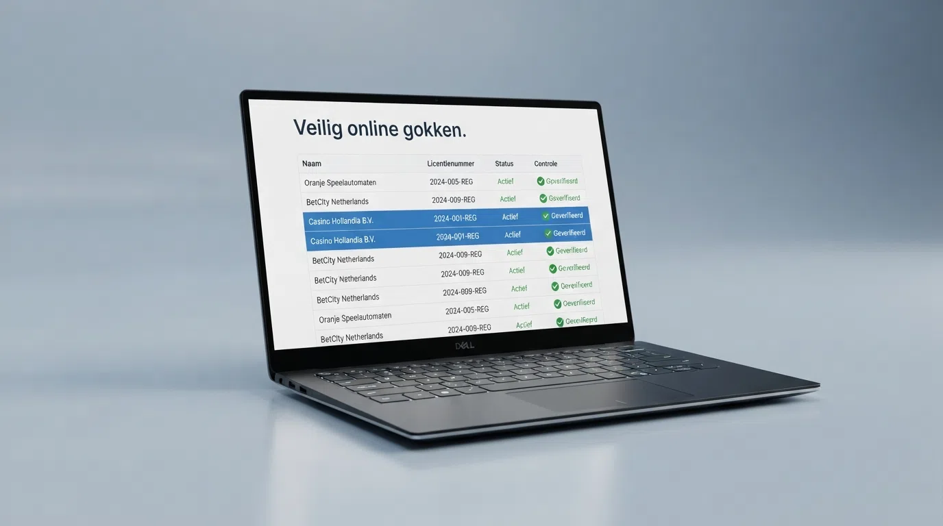 Het beginscherm van de Kansspelwijzer op kansspelautoriteit.nl met een gemarkeerd vergunningnummer naast het KSA-logo