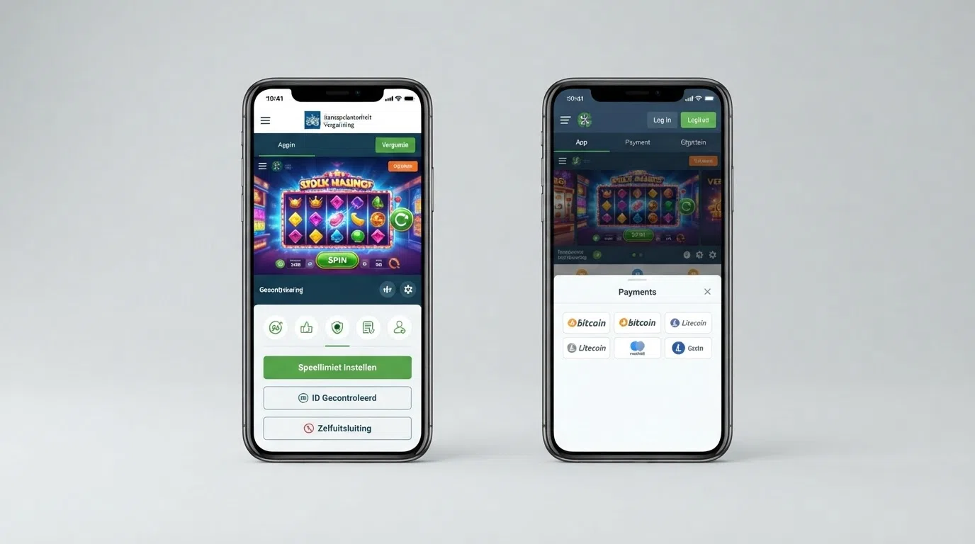Een visuele vergelijking tussen een legaal KSA-vergund casino en een illegaal offshore casino, met icons voor de aan- en afwezigheid van CRUKS, limieten, iDIN en geschillenbeslechting